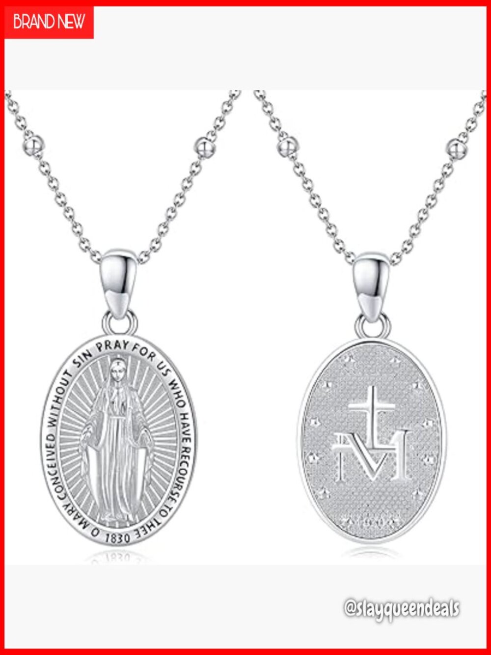 Sterling Silver Miraculous Medal Necklace Catholic Virgin Mary Pendant